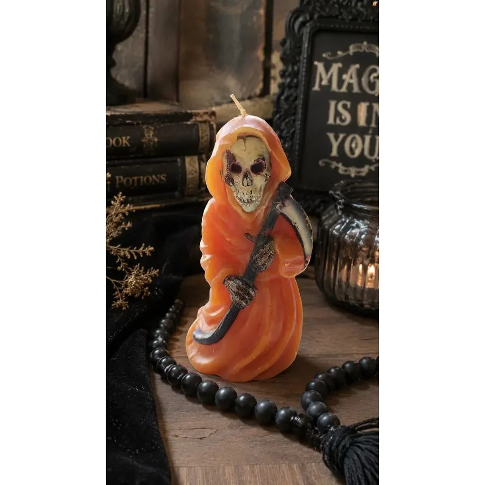 VNTG Grim Reaper Candle Orange Halloween Candle Garden Ridge Spooky Skull